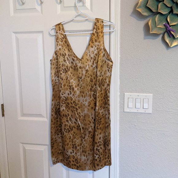 MOB WIFE !! |  NEVER WORN!! | Y2K VTG | SILK |  LEOPARD PRINT Sheath Dress!!  14 - Picture 1 of 10